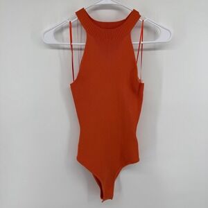 Happily Grey Womens Ribbed Knit High Neck Bodysuit Orange Size S New With Tags